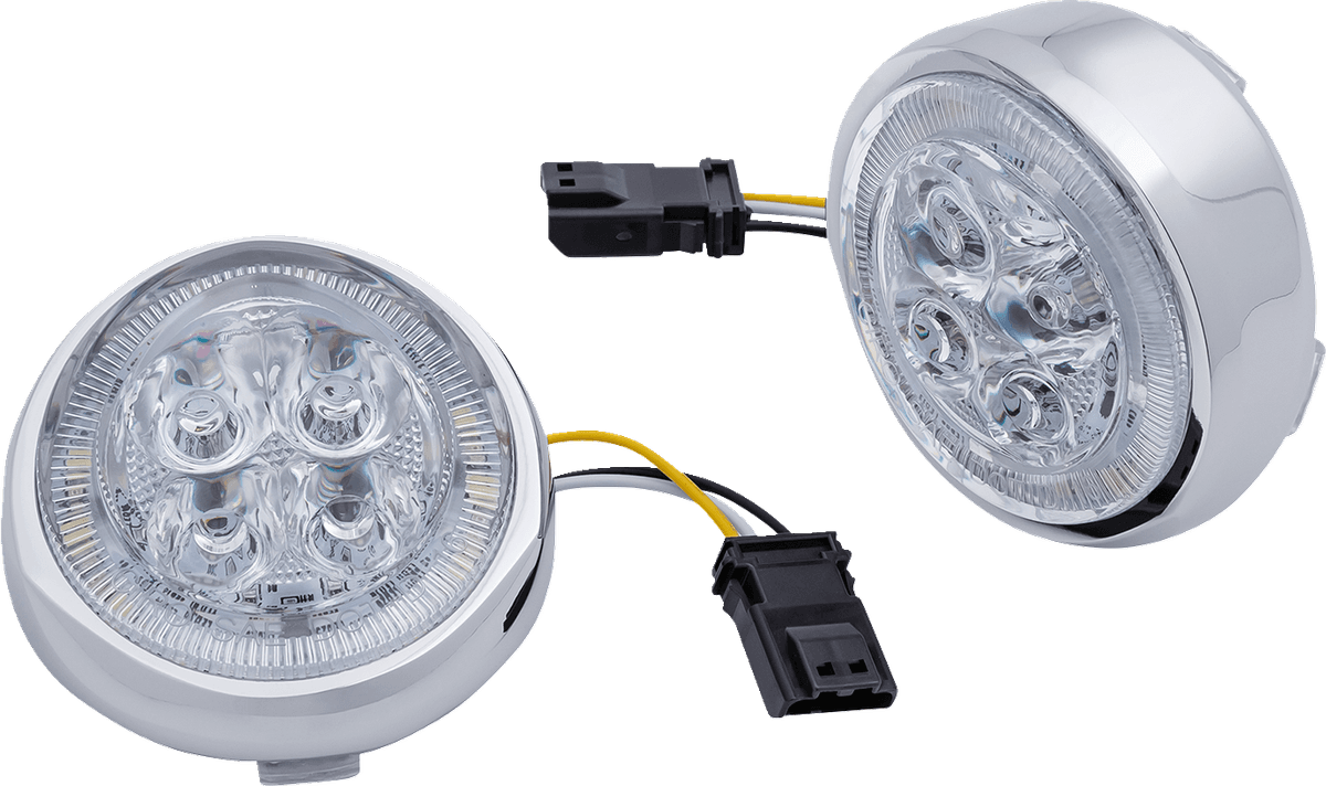 LED Fang® Front Signal Light Inserts with Bezel — FLHTCUTGSE CVO Tri Glide, FLHTKSE CVO Limited, FLHXSE CVO Street Glide +3 more 2016-2022