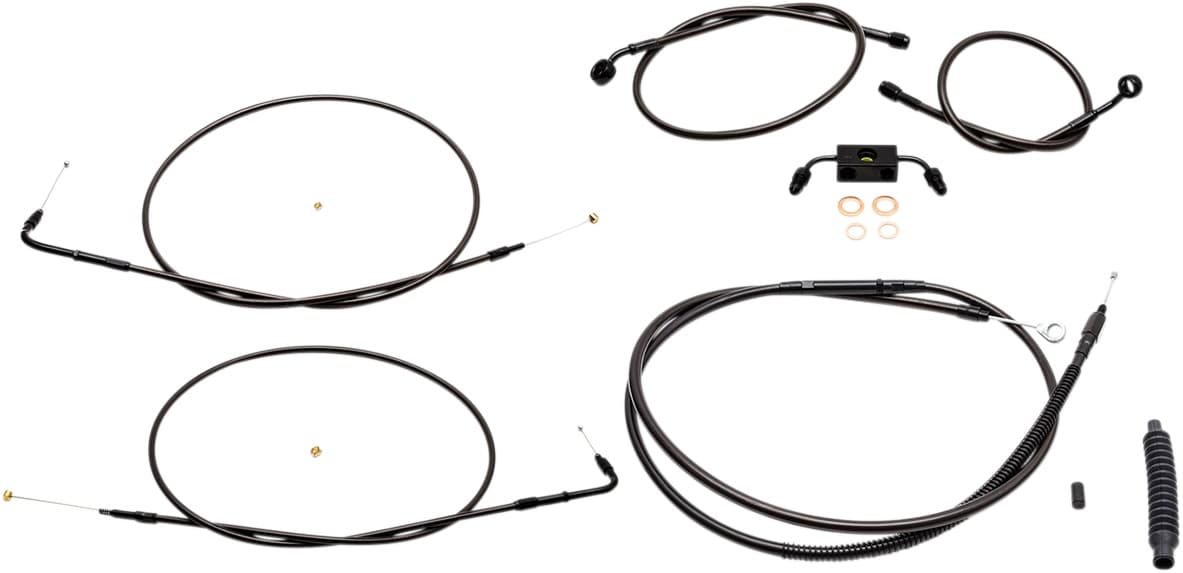 Standard Midnight Braided Handlebar Cable/Brake Line Kit - 18"-20" Ape Hangers - '12-'17 FXDF