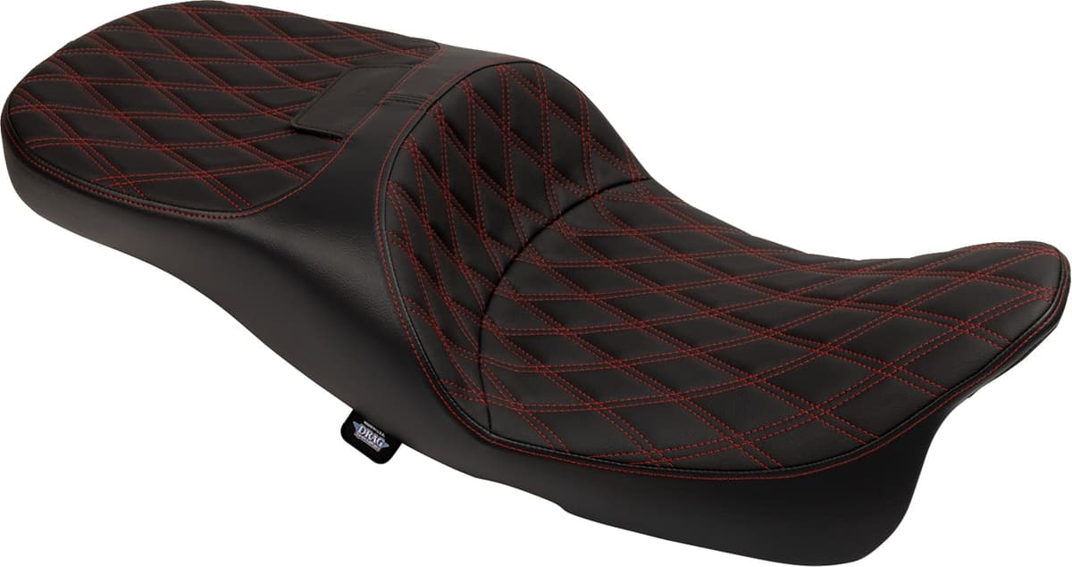 Extended Reach Freedom Seat - Vinyl - Double Diamond - Red Stitch - FLT/FLH '09-'25