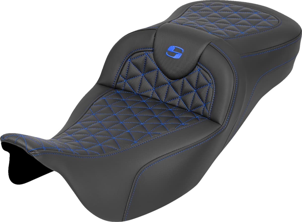 RoadSofa™ Tri Gripper Seat - Extended Reach - Blue Stitch - w/o Backrest - FLH/FLT '08-'25
