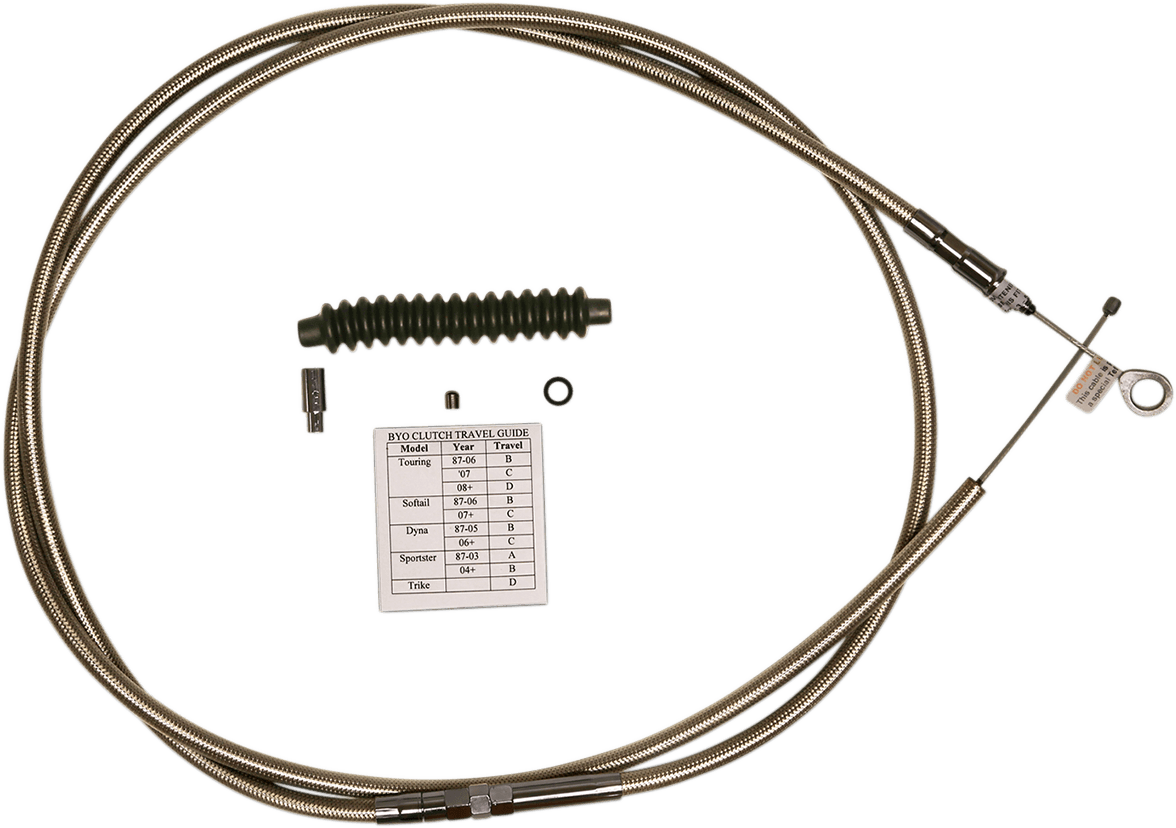 BYO™ Build Your Own™ Clutch Cable Kit - 80" - Dyna/Softail - Braided Stainless Steel